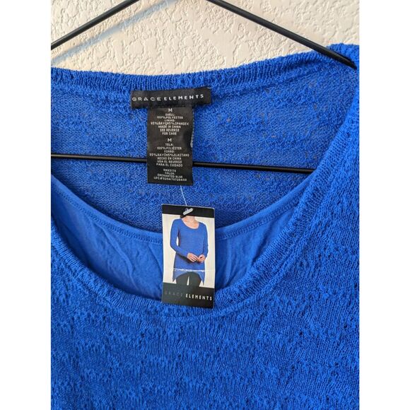 Grace Elements Womens Sz M Long Sleeve Layered Blouse Blue NEW - Picture 2 of 3